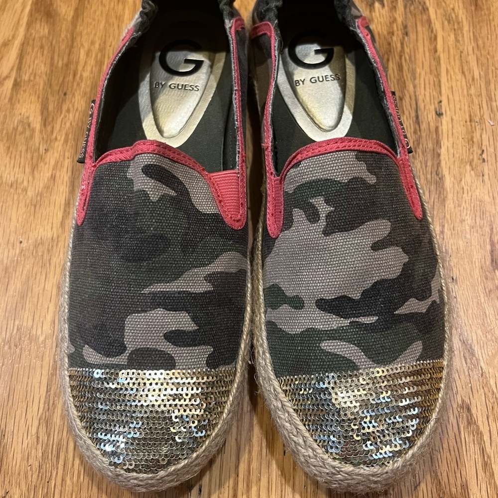 G by Guess Camouflage and Hot Pink Espadrilles (Size 7.5)